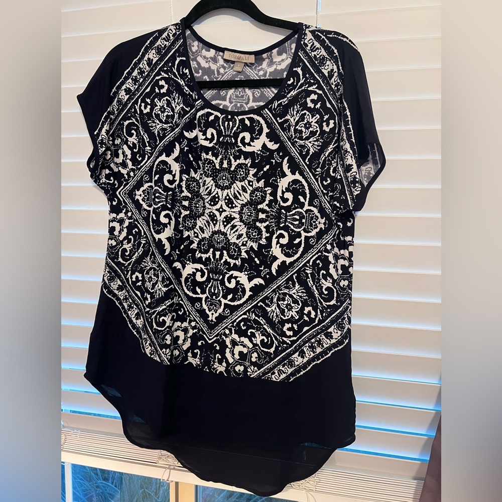 Roz and Ali, bedazzled shirt in black and white. Silky feel. NWOT